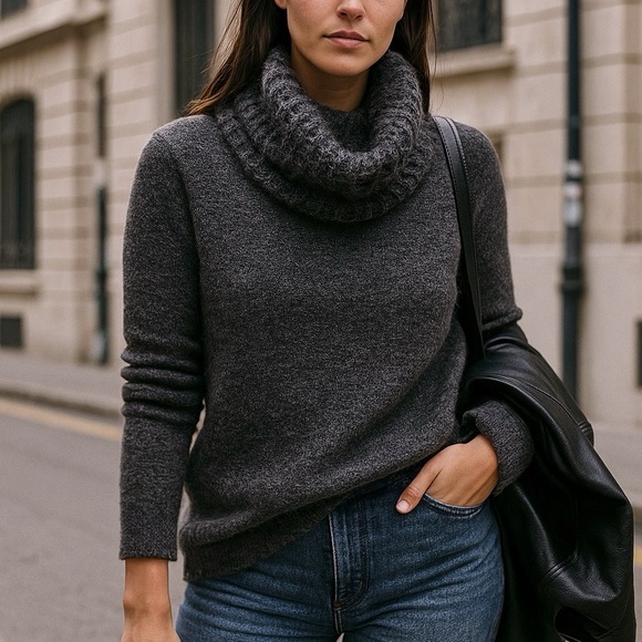 EILEEN FISHER | Wool-Mohair Blend Cowl Neck Sweater in Charcoal Grey | S - Picture 1 of 12